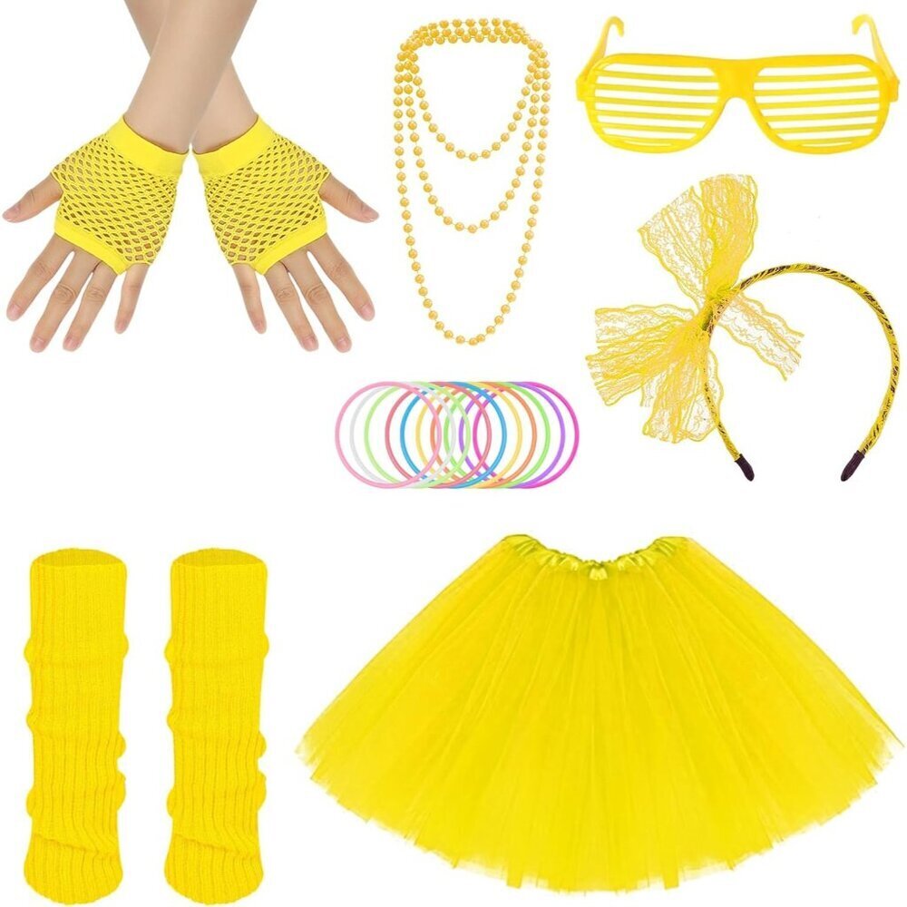 Women Rainbow Tulle Tutu Skirt 80s Costume Accessories Neon Sunglasses